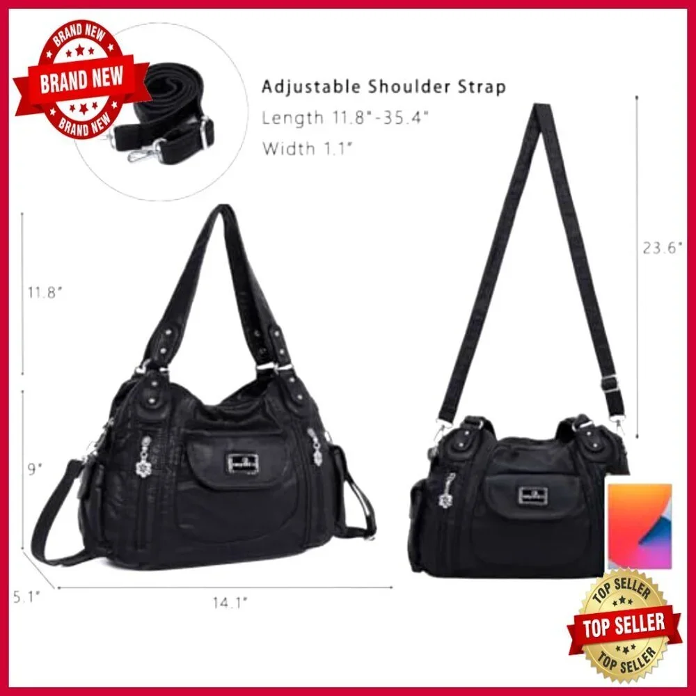 Large Hobo Tote Shoulder Bag Faux Leather Multi-Pocket Satchel Purse